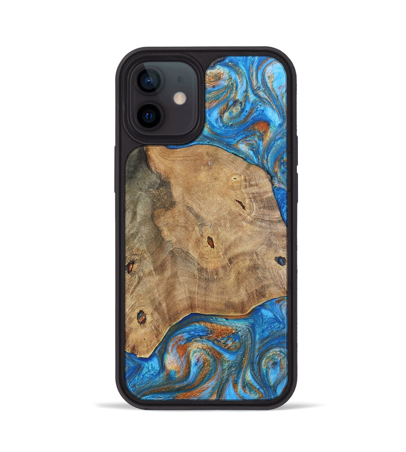 iPhone 12 Wood+Resin Phone Case - Tommy (Teal & Gold, 695200)