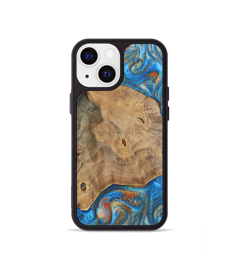 iPhone 13 mini Wood+Resin Phone Case - Tommy (Teal & Gold, 695200)