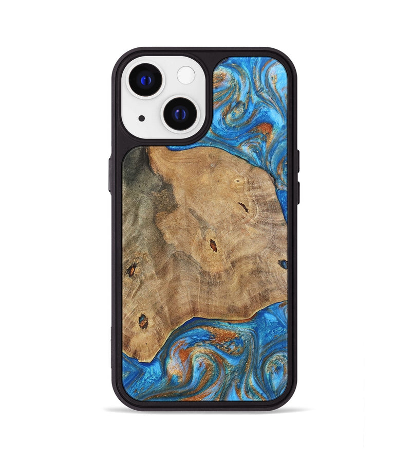 iPhone 13 Wood+Resin Phone Case - Tommy (Teal & Gold, 695200)