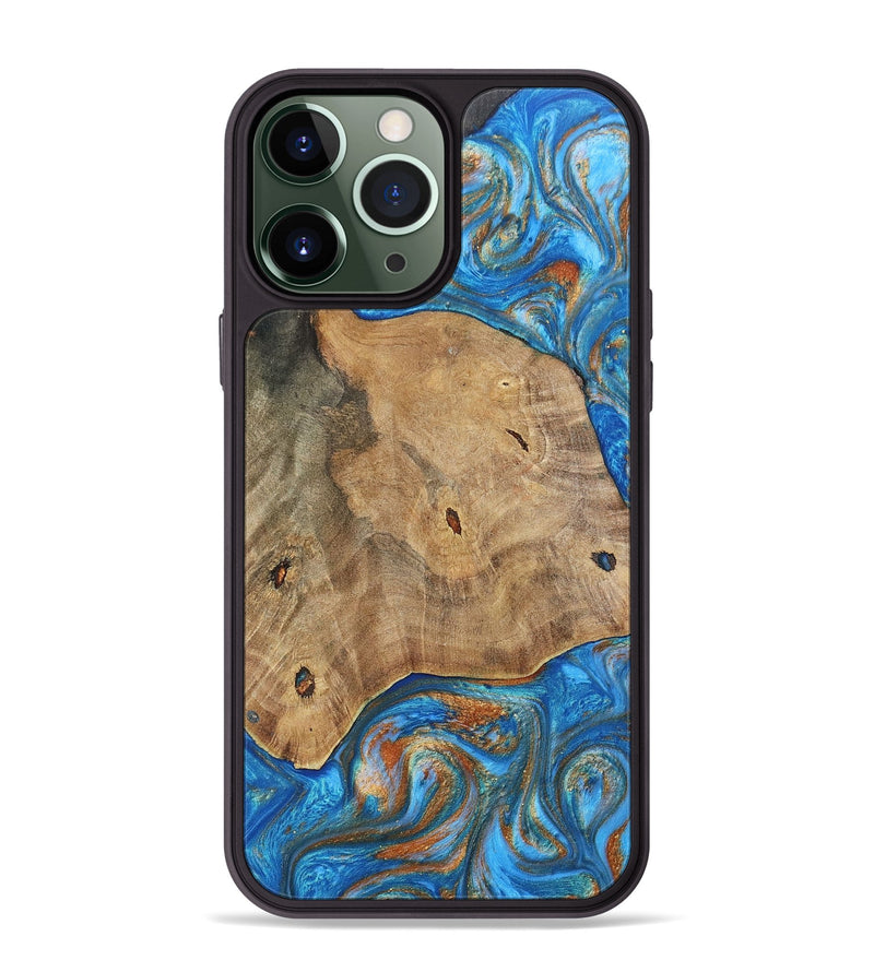iPhone 13 Pro Max Wood+Resin Phone Case - Tommy (Teal & Gold, 695200)