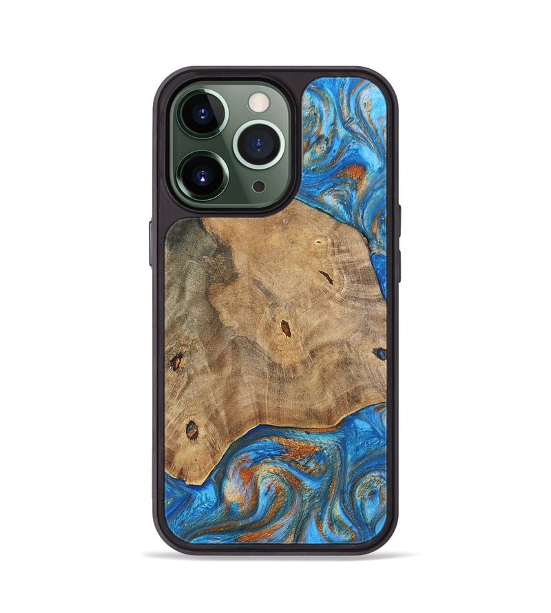 iPhone 13 Pro Wood+Resin Phone Case - Tommy (Teal & Gold, 695200)