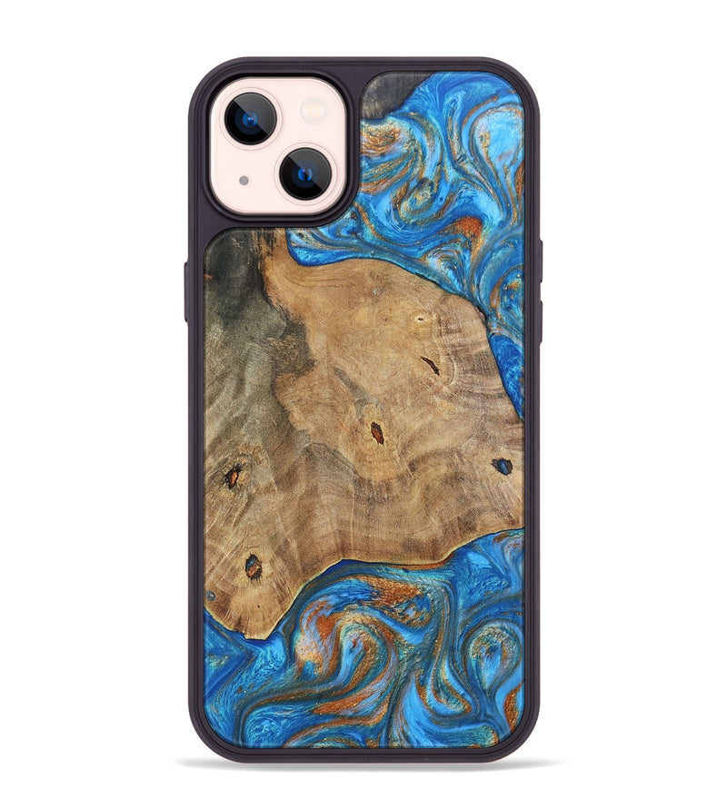 iPhone 14 Plus Wood+Resin Phone Case - Tommy (Teal & Gold, 695200)