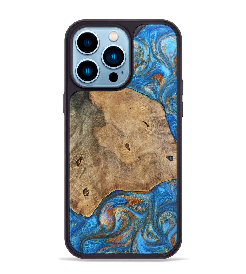 iPhone 14 Pro Max Wood+Resin Phone Case - Tommy (Teal & Gold, 695200)