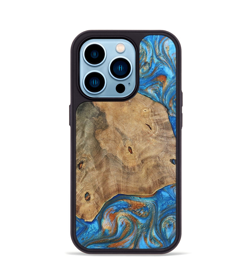 iPhone 14 Pro Wood+Resin Phone Case - Tommy (Teal & Gold, 695200)