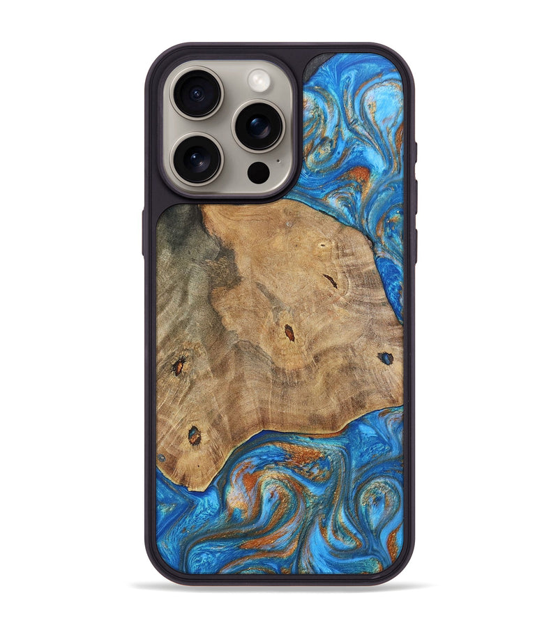 iPhone 15 Pro Max Wood+Resin Phone Case - Tommy (Teal & Gold, 695200)