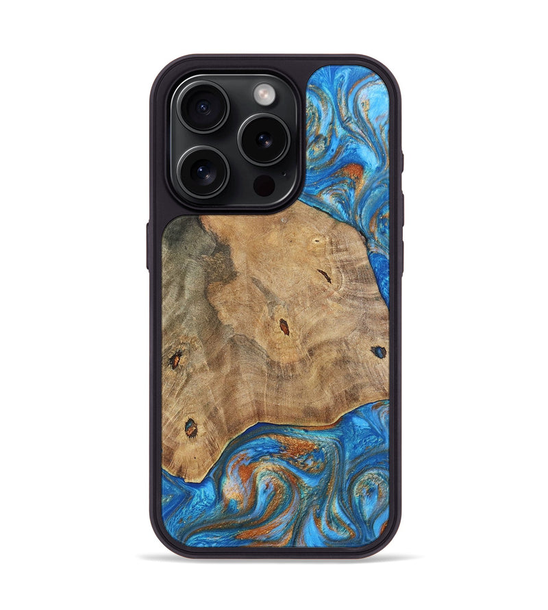 iPhone 15 Pro Wood+Resin Phone Case - Tommy (Teal & Gold, 695200)