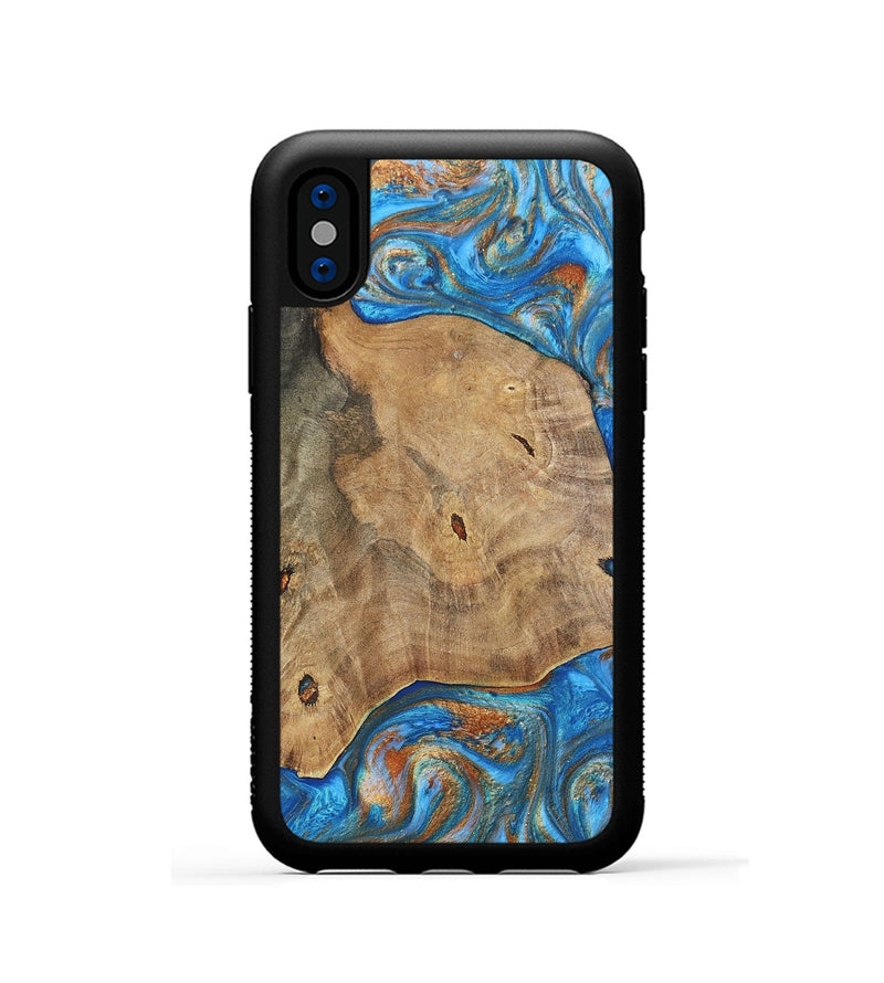 iPhone Xs Wood+Resin Phone Case - Tommy (Teal & Gold, 695200)