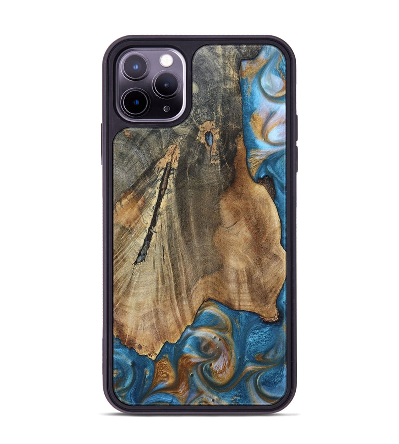 iPhone 11 Pro Max Wood+Resin Phone Case - Karl (Teal & Gold, 695205)