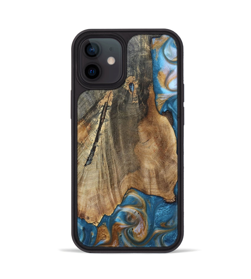 iPhone 12 Wood+Resin Phone Case - Karl (Teal & Gold, 695205)