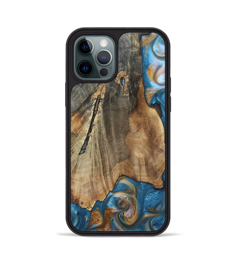 iPhone 12 Pro Wood+Resin Phone Case - Karl (Teal & Gold, 695205)