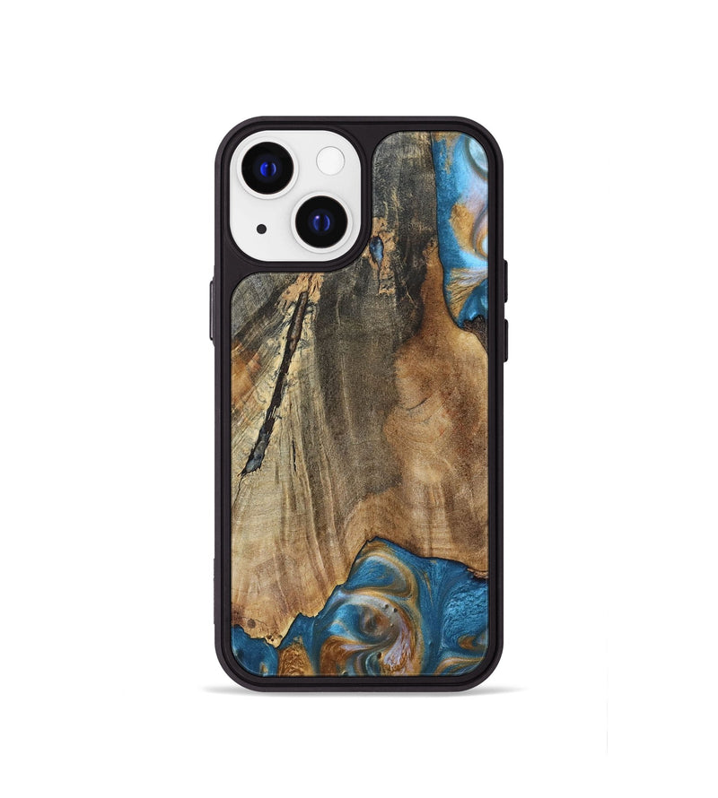 iPhone 13 mini Wood+Resin Phone Case - Karl (Teal & Gold, 695205)