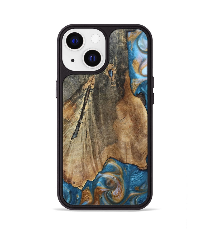 iPhone 13 Wood+Resin Phone Case - Karl (Teal & Gold, 695205)