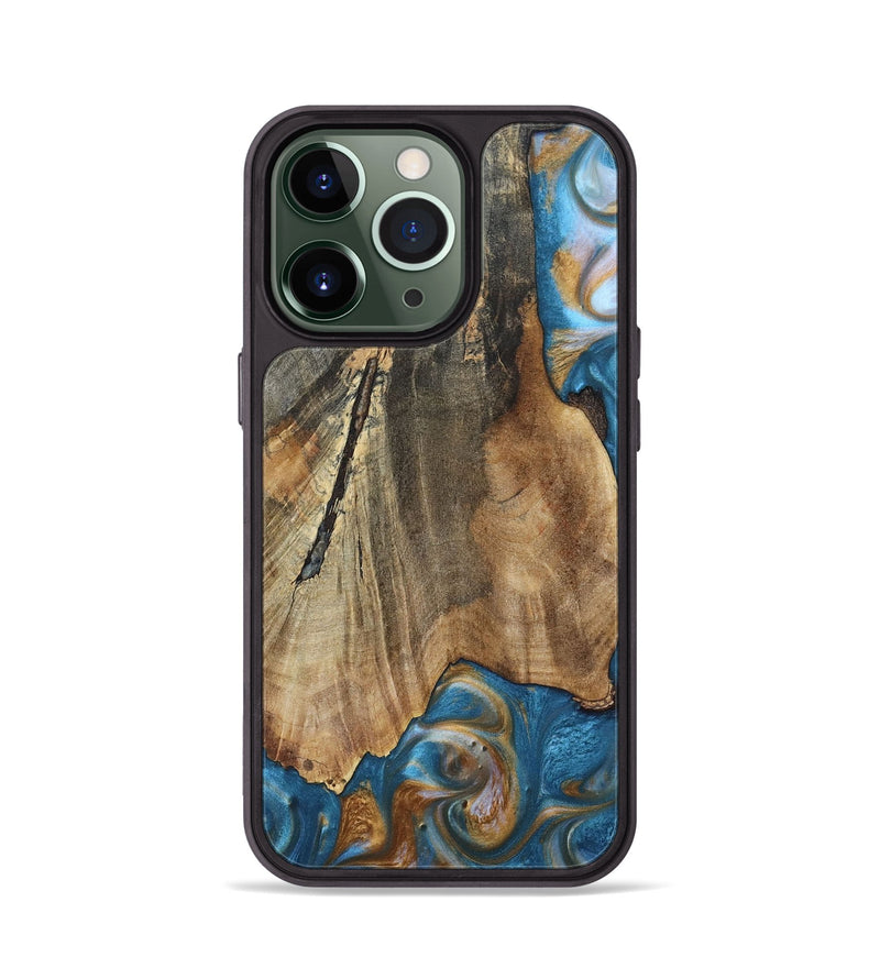 iPhone 13 Pro Wood+Resin Phone Case - Karl (Teal & Gold, 695205)