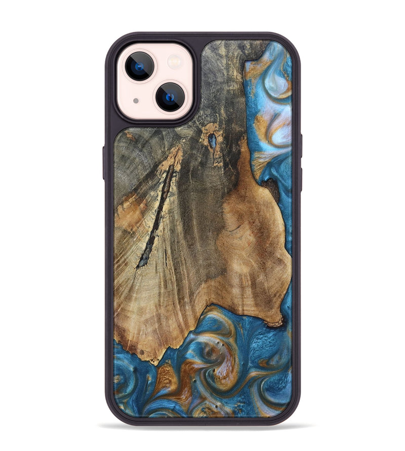 iPhone 14 Plus Wood+Resin Phone Case - Karl (Teal & Gold, 695205)