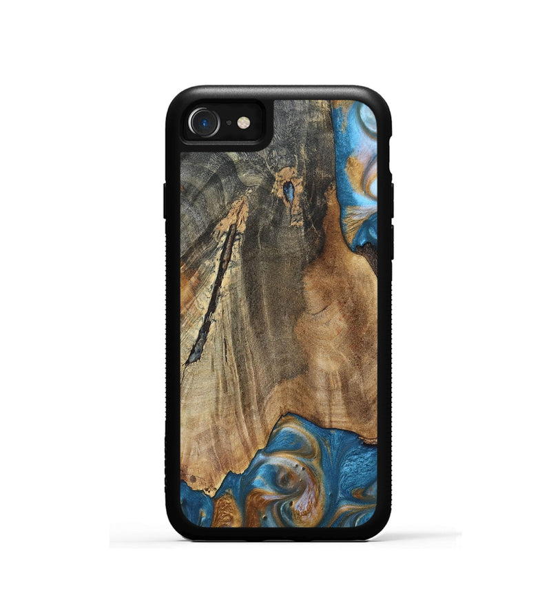 iPhone SE Wood+Resin Phone Case - Karl (Teal & Gold, 695205)
