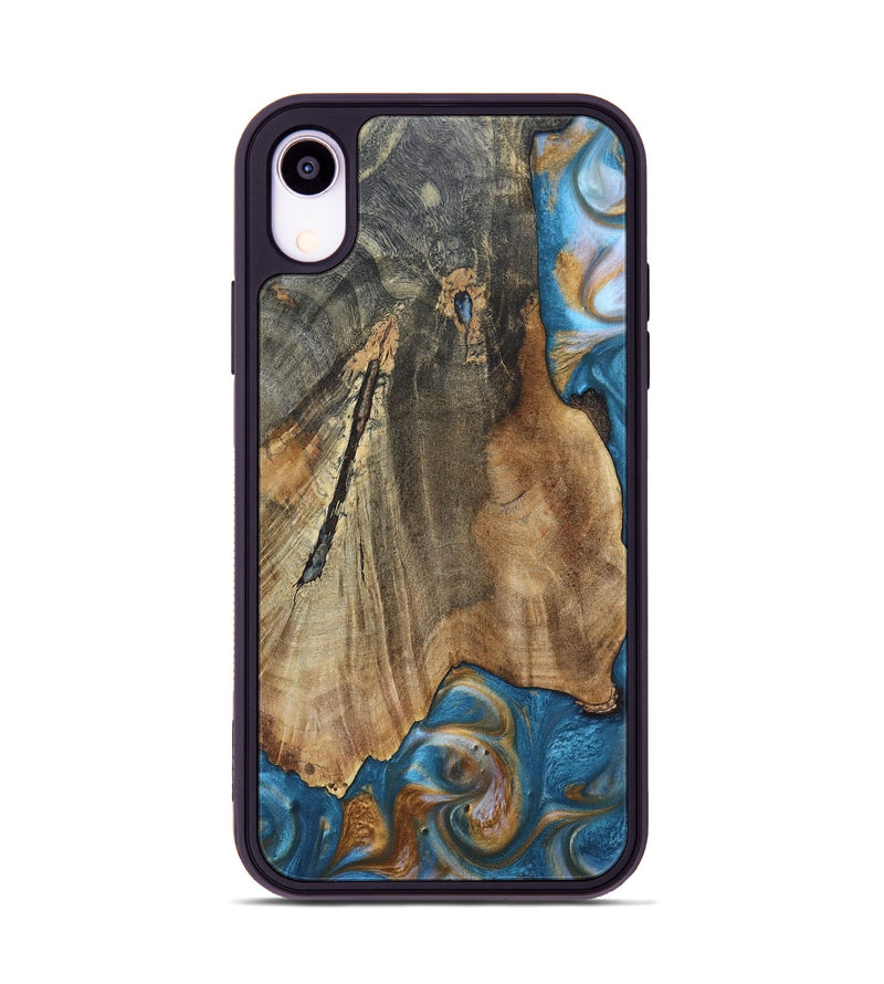 iPhone Xr Wood+Resin Phone Case - Karl (Teal & Gold, 695205)