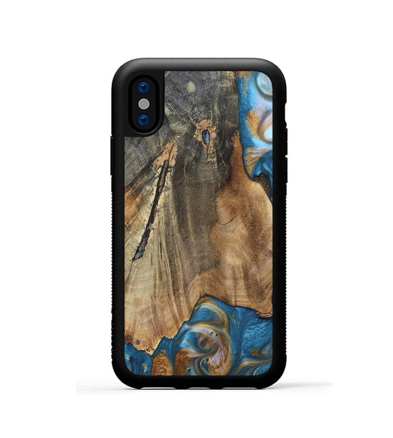 iPhone Xs Wood+Resin Phone Case - Karl (Teal & Gold, 695205)
