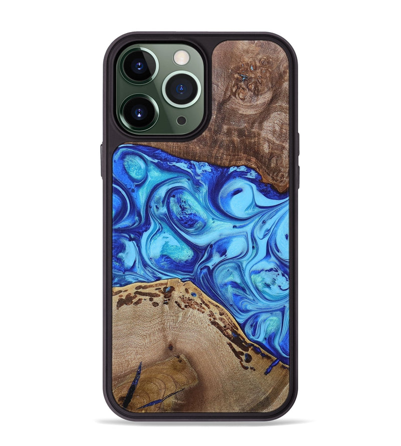 iPhone 13 Pro Max Wood+Resin Phone Case - Emilio (Blue, 695214)