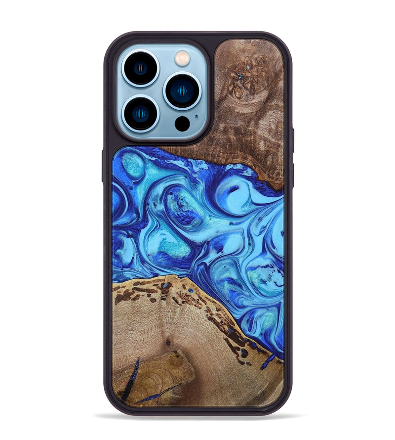 iPhone 14 Pro Max Wood+Resin Phone Case - Emilio (Blue, 695214)