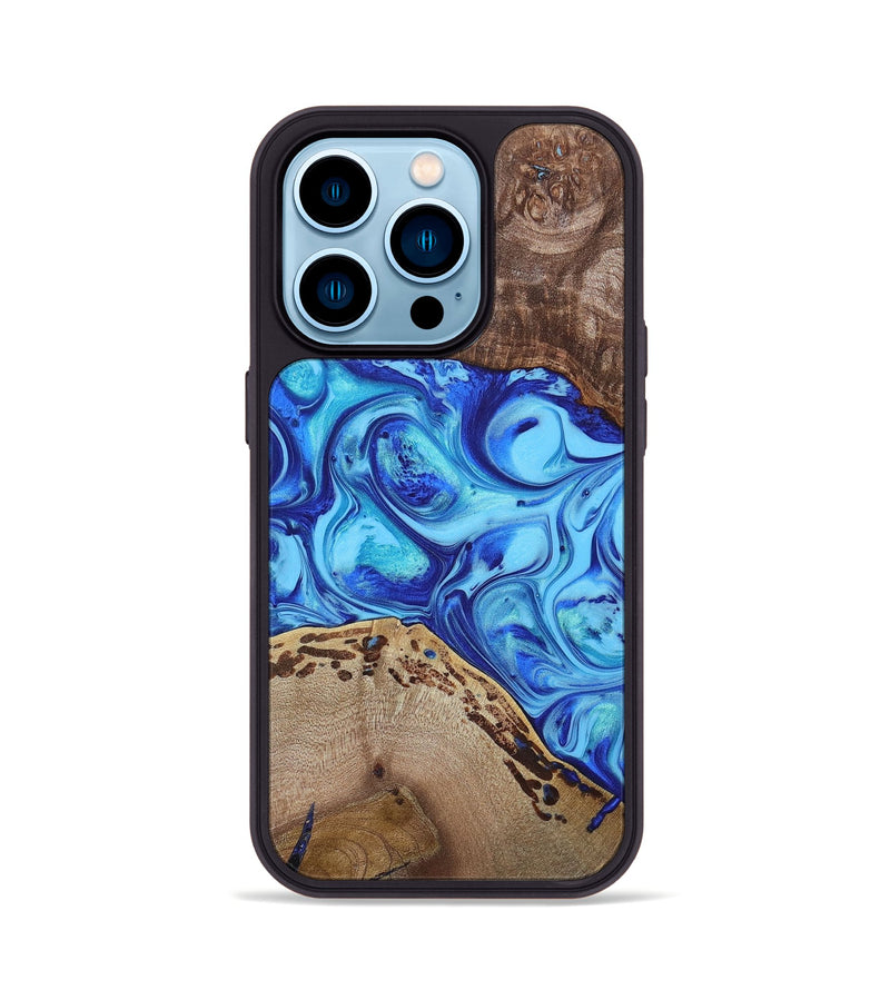 iPhone 14 Pro Wood+Resin Phone Case - Emilio (Blue, 695214)