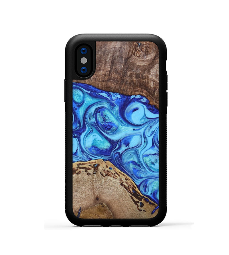 iPhone Xs Wood+Resin Phone Case - Emilio (Blue, 695214)