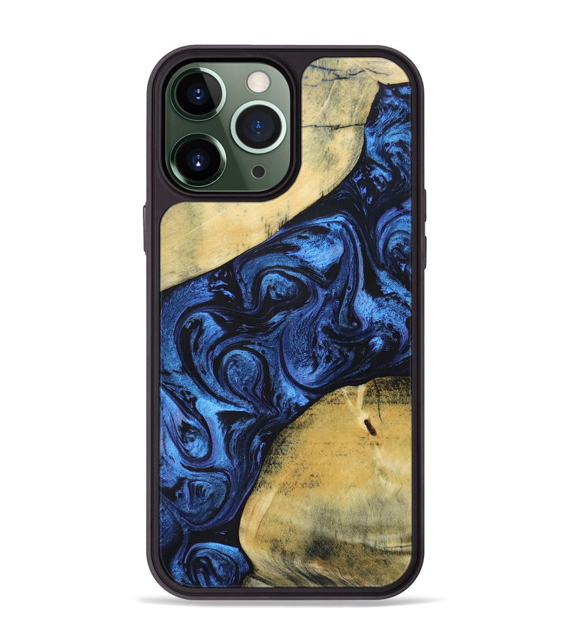 iPhone 13 Pro Max Wood+Resin Phone Case - Nicolette (Blue, 695215)