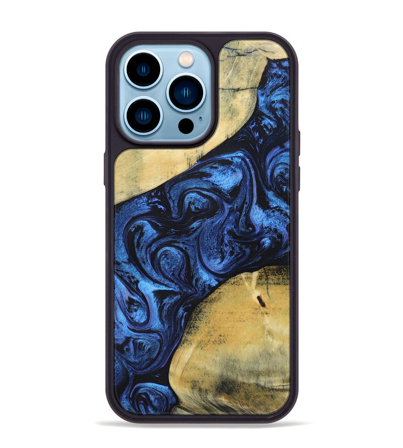 iPhone 14 Pro Max Wood+Resin Phone Case - Nicolette (Blue, 695215)
