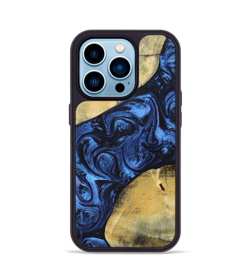 iPhone 14 Pro Wood+Resin Phone Case - Nicolette (Blue, 695215)