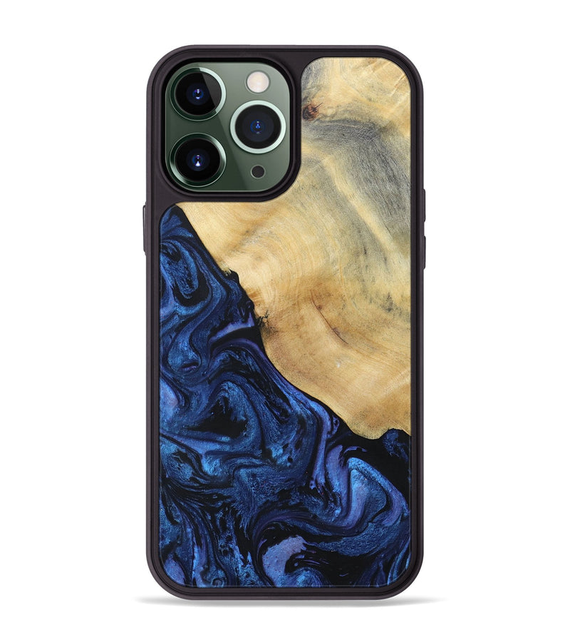 iPhone 13 Pro Max Wood+Resin Phone Case - Raegan (Blue, 695219)