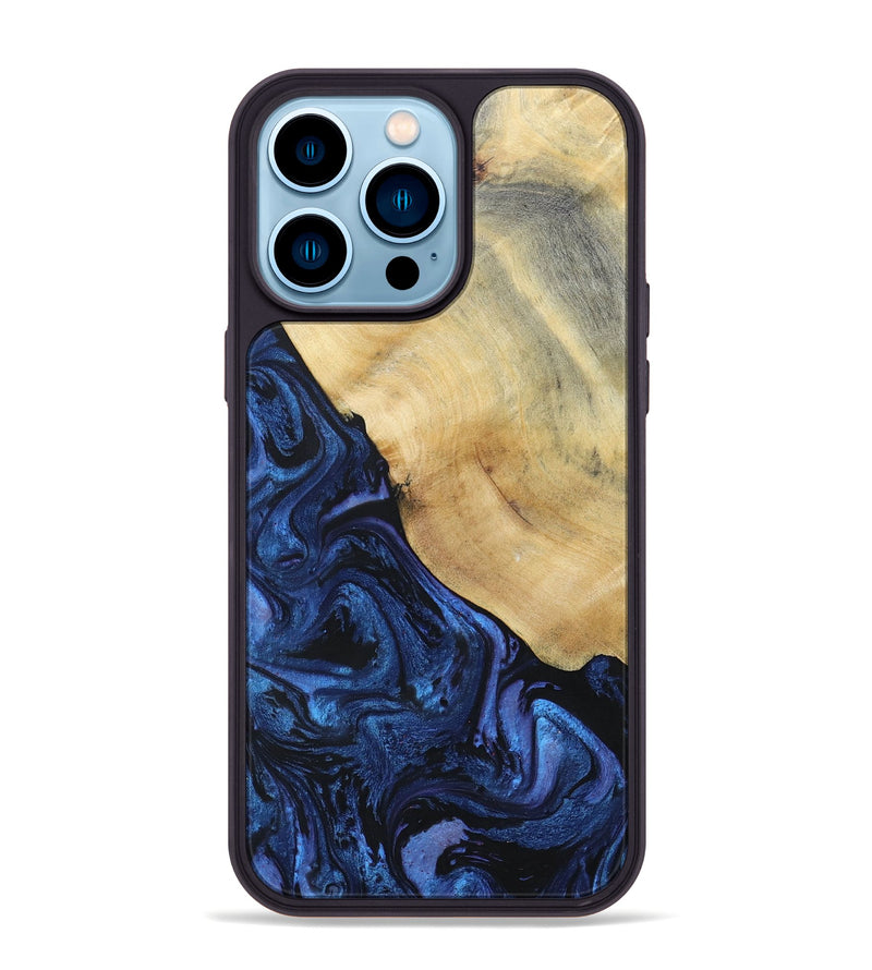 iPhone 14 Pro Max Wood+Resin Phone Case - Raegan (Blue, 695219)
