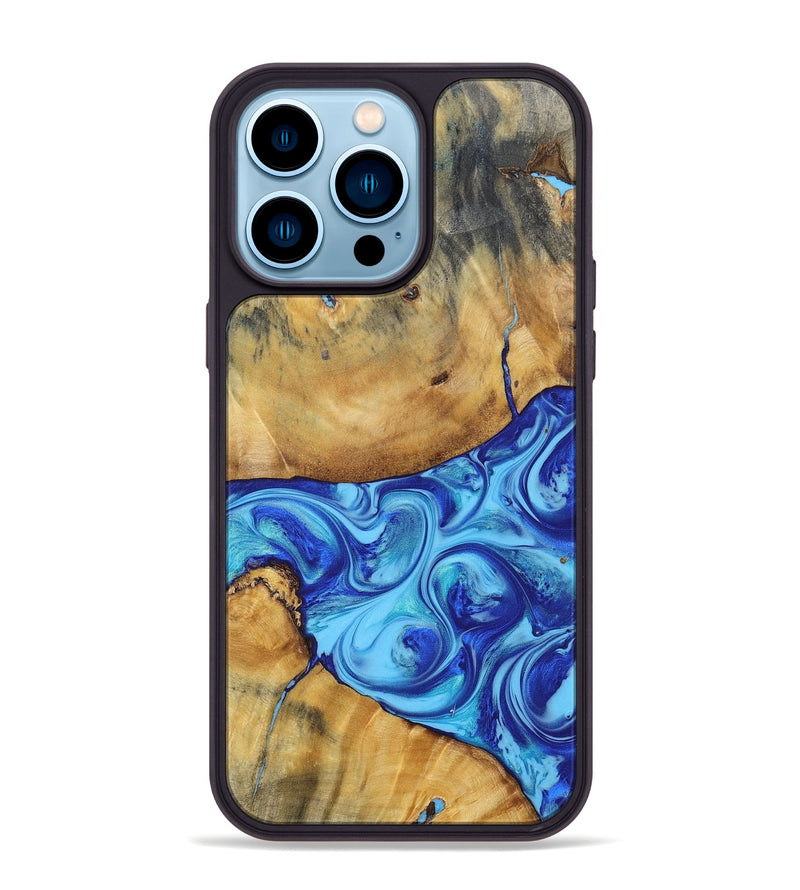 iPhone 14 Pro Max Wood+Resin Phone Case - Kizzy (Blue, 695224)