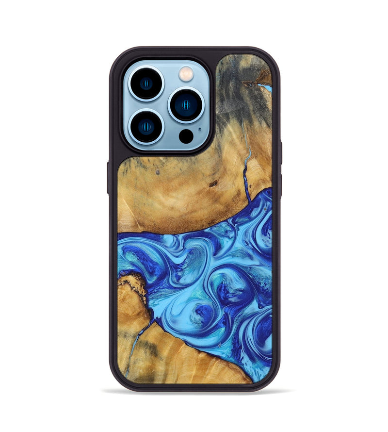 iPhone 14 Pro Wood+Resin Phone Case - Kizzy (Blue, 695224)