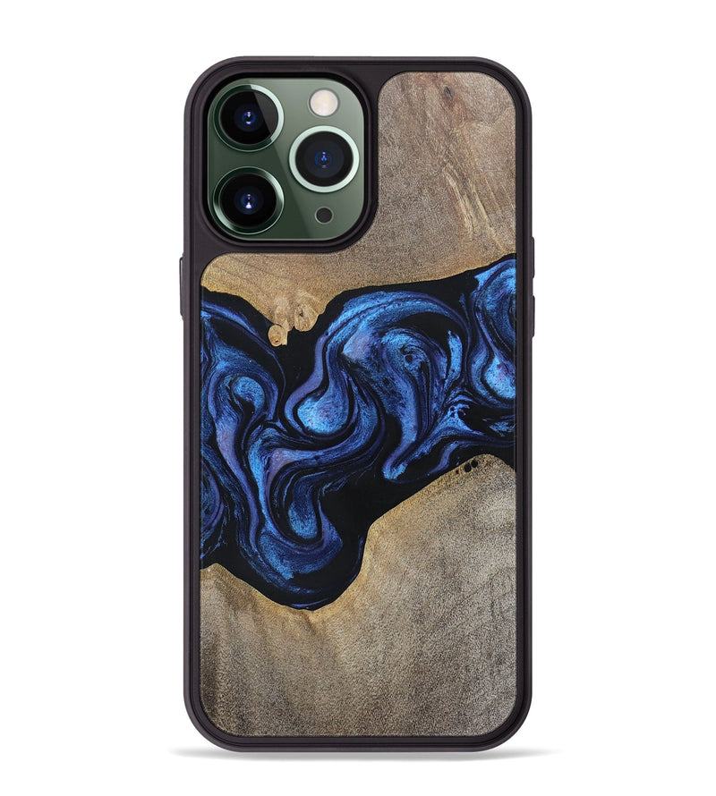 iPhone 13 Pro Max Wood+Resin Phone Case - Zara (Blue, 695225)