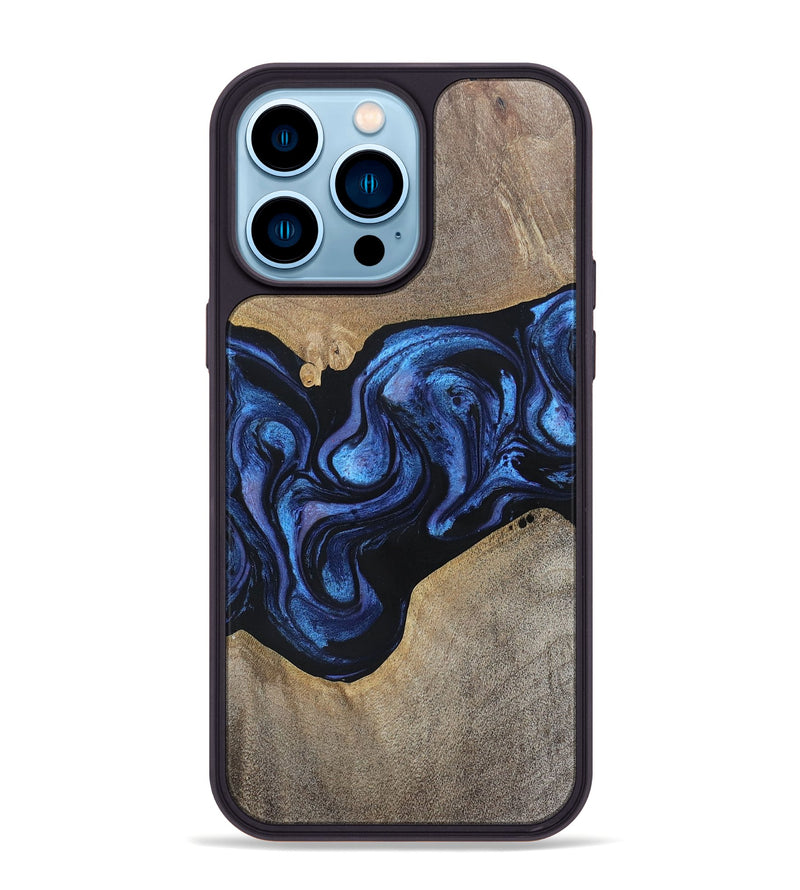 iPhone 14 Pro Max Wood+Resin Phone Case - Zara (Blue, 695225)