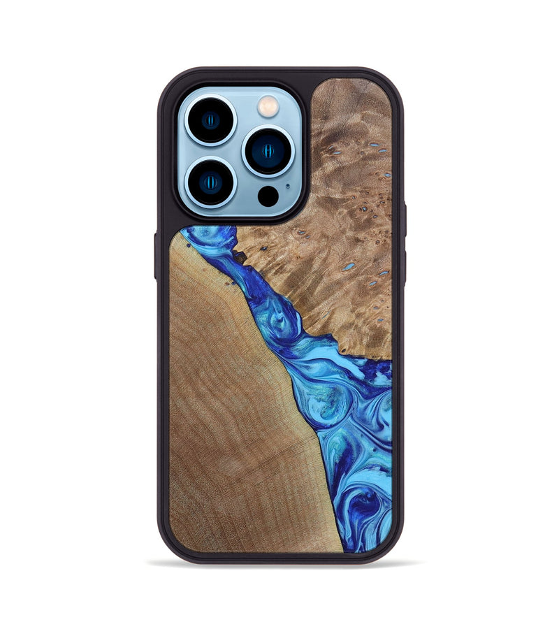iPhone 14 Pro Wood+Resin Phone Case - Wanda (Blue, 695234)