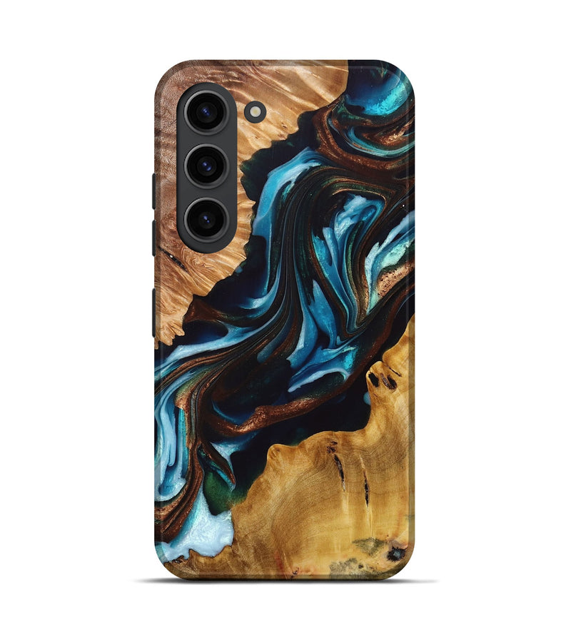 Galaxy S23 Wood+Resin Live Edge Phone Case - Audrey (Teal & Gold, 695293)