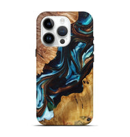 iPhone 15 Pro Wood+Resin Live Edge Phone Case - Audrey (Teal & Gold, 695293)