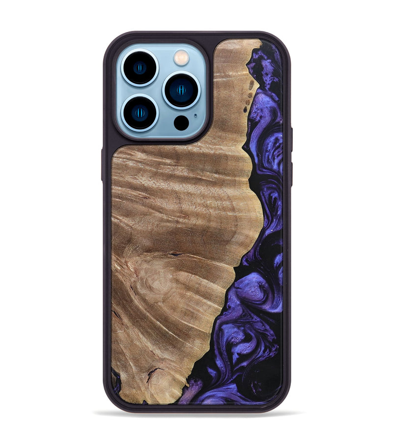 iPhone 14 Pro Max Wood+Resin Phone Case - Cathleen (Purple, 695374)