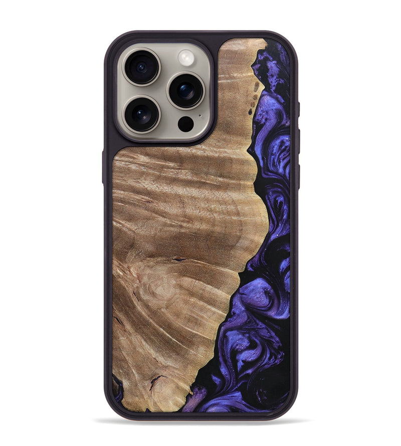 iPhone 15 Pro Max Wood+Resin Phone Case - Cathleen (Purple, 695374)