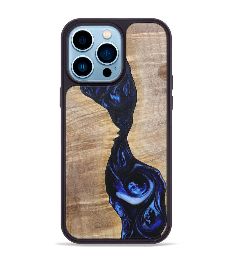 iPhone 14 Pro Max Wood+Resin Phone Case - Violet (Blue, 695599)