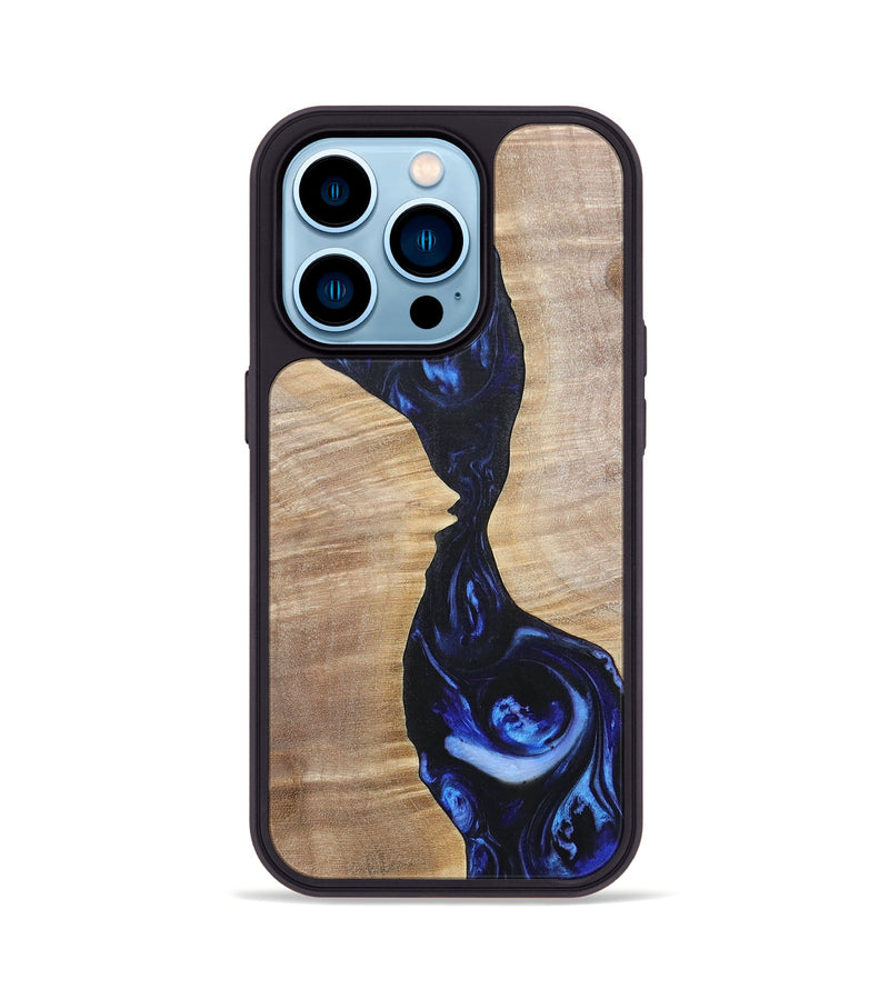iPhone 14 Pro Wood+Resin Phone Case - Violet (Blue, 695599)