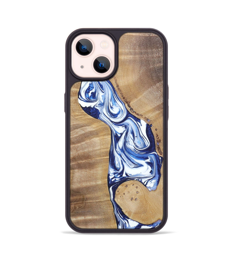 iPhone 14 Wood+Resin Phone Case - Karen (Blue, 695603)