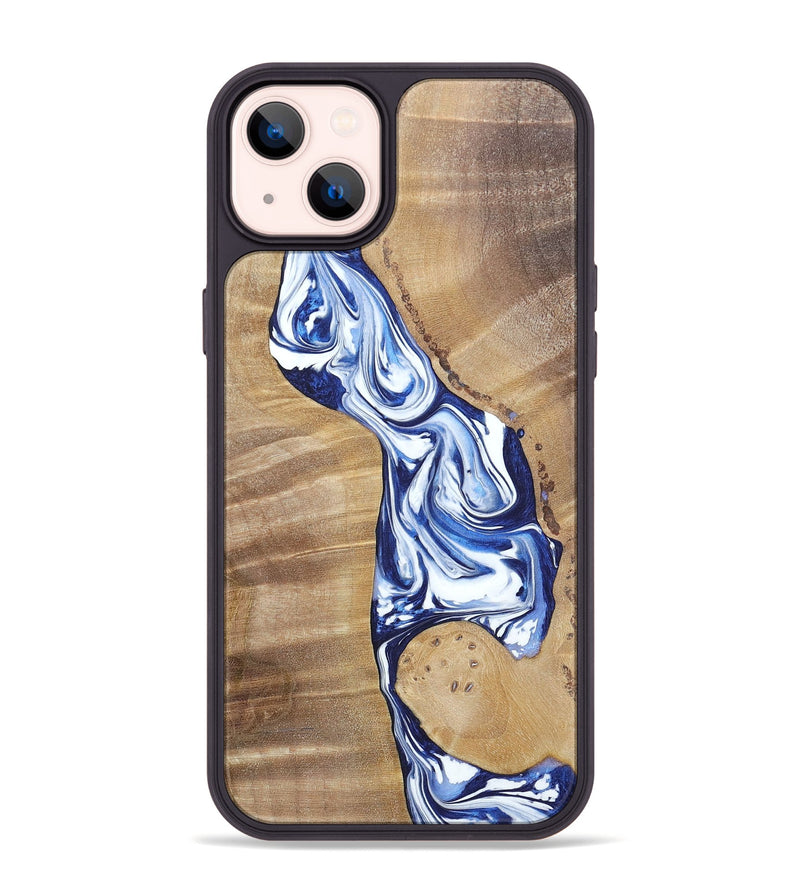 iPhone 14 Plus Wood+Resin Phone Case - Karen (Blue, 695603)