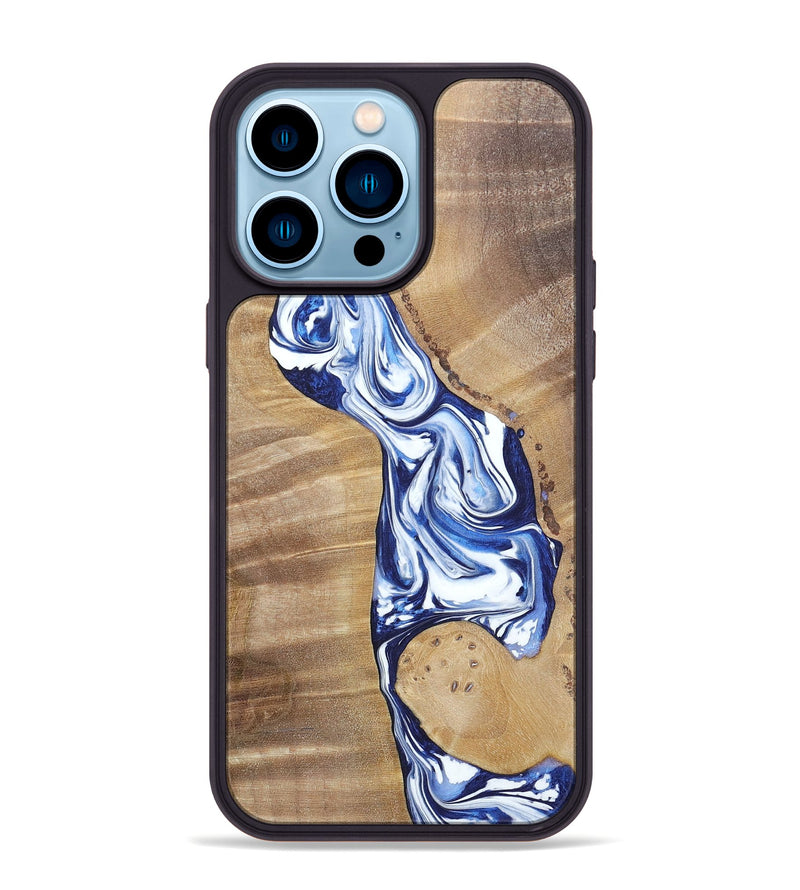 iPhone 14 Pro Max Wood+Resin Phone Case - Karen (Blue, 695603)