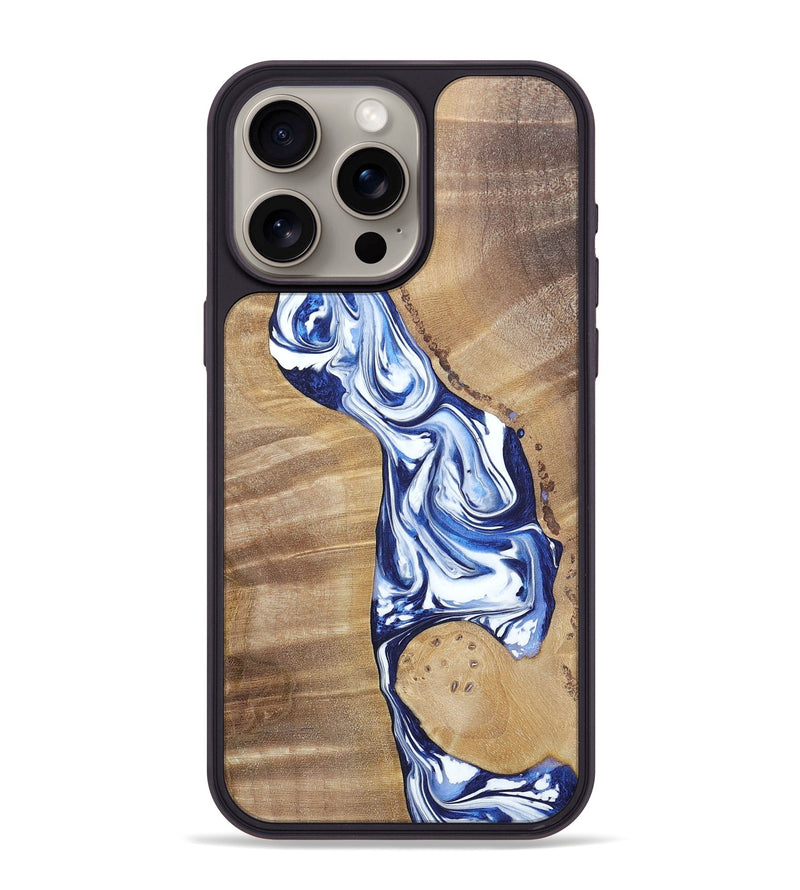 iPhone 15 Pro Max Wood+Resin Phone Case - Karen (Blue, 695603)