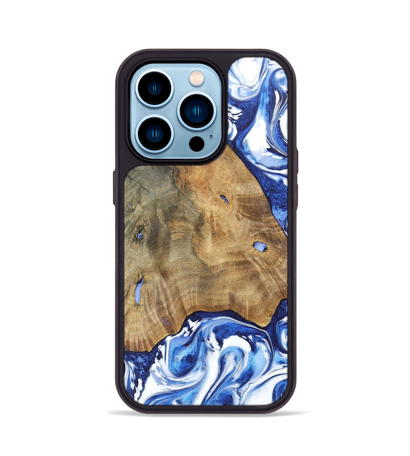 iPhone 14 Pro Wood+Resin Phone Case - Sara (Blue, 695607)