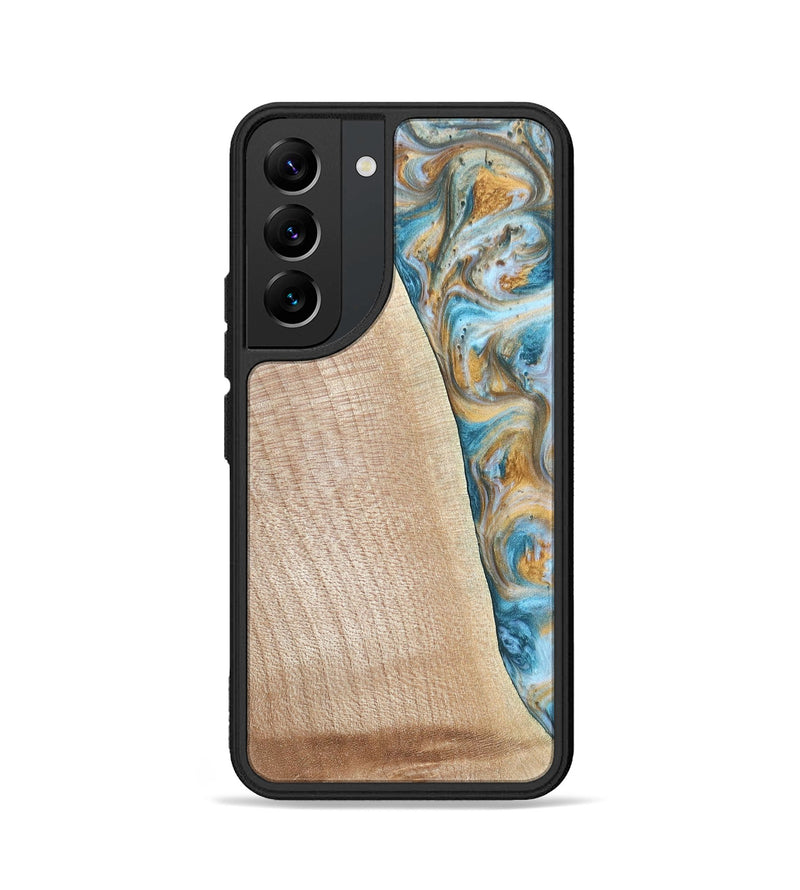 Galaxy S22 Wood+Resin Phone Case - Tanya (Teal & Gold, 695634)