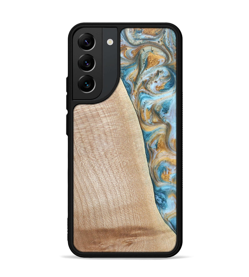 Galaxy S22 Plus Wood+Resin Phone Case - Tanya (Teal & Gold, 695634)