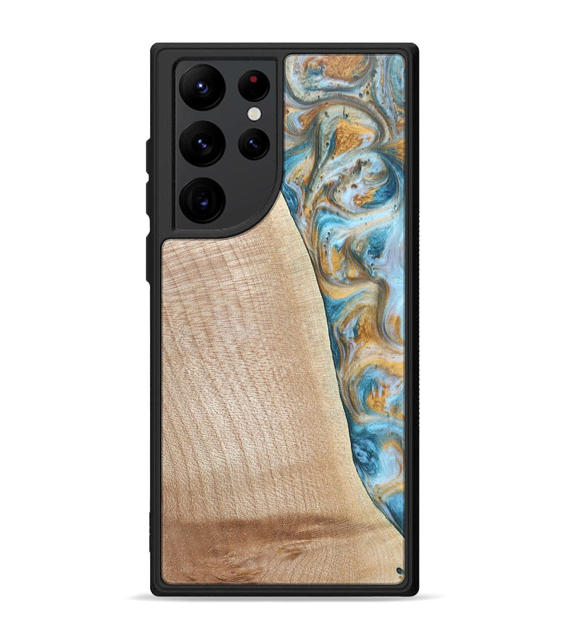 Galaxy S22 Ultra Wood+Resin Phone Case - Tanya (Teal & Gold, 695634)