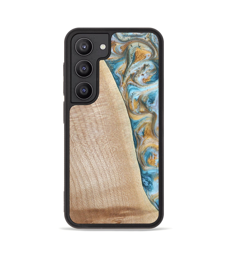 Galaxy S23 Wood+Resin Phone Case - Tanya (Teal & Gold, 695634)